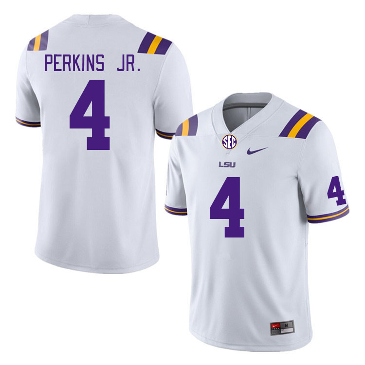 Men #4 Harold Perkins Jr. LSU Tigers College Football Jerseys Stitched-White - Click Image to Close